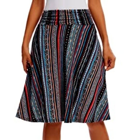Women's Southwestern Striped Flare Skirt Size Medium Knee Length - Festival BOHO - Picture 2 of 9